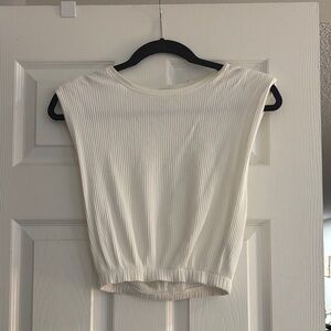 Topshop Cream Ribbed Crop Top